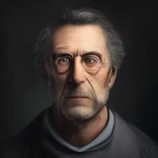A portrait of a middle-aged man with a calm, serious express