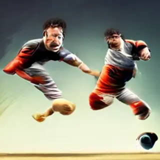 Two soccer players mid-tackle, one sliding and the other jum