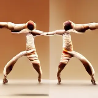 Two gymnasts performing a synchronized handstand, side by si