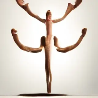 A person in a yoga tree pose — standing on one leg with the 