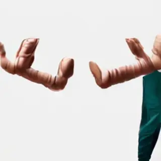 Two people doing a high-five, palms meeting with all fingers