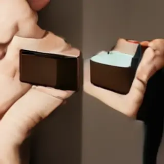 One person handing a small gift box to another person, both 