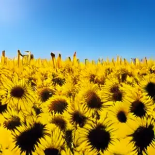 A field of pure sunflower yellow flowers under a clear blue 