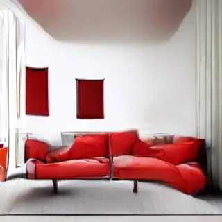 A minimalist room with walls in #F5E6CC (warm cream), a sofa
