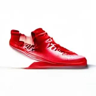 A single red sneaker on a clean white background with soft s