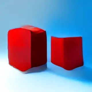 A red ball and a blue cube sitting side by side on a white s