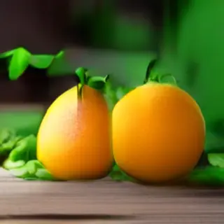 A green apple and an orange pumpkin on a wooden cutting boar