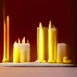 A tall thin white candle, a short fat red candle, and a medi