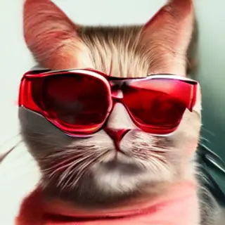 A tabby cat wearing oversized red sunglasses