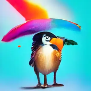 A penguin holding a colorful umbrella