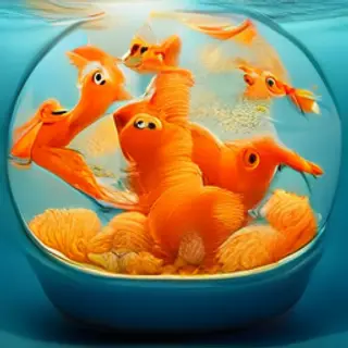 Exactly 9 goldfish swimming in a large round fishbowl
