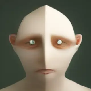 A human face with eyes, nose, and mouth but no eyebrows