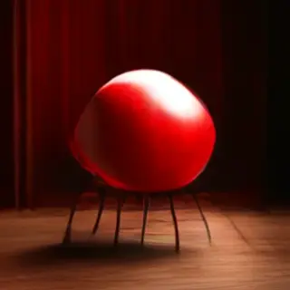A red ball underneath a wooden chair