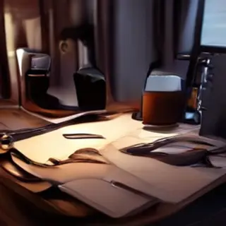 A desk scene: laptop in the center, coffee mug to the left, 