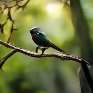 A bird perched on a branch, the branch extending from a tree