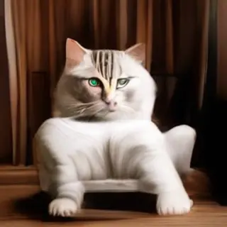 A cat sitting on a pillow, the pillow placed on a wooden cha