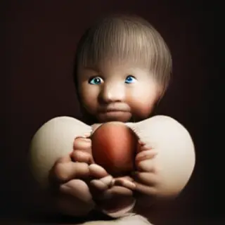 A child holding a basketball, both at correct relative sizes