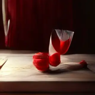 A still life on a wooden table featuring a clear glass of wa