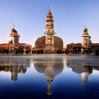 The Taj Mahal in Agra seen from the reflecting pool, with ac