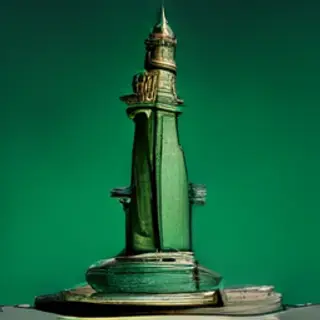 The Statue of Liberty on her island pedestal, with correct t