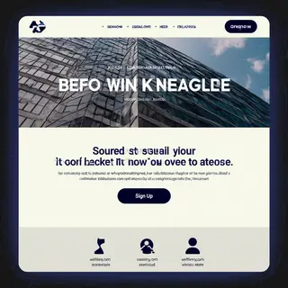 A landing page design with a hero header image at the top, a