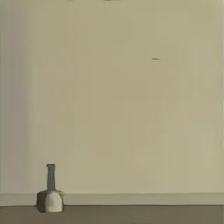 A still life painted in anxious minimalism — sparse composit