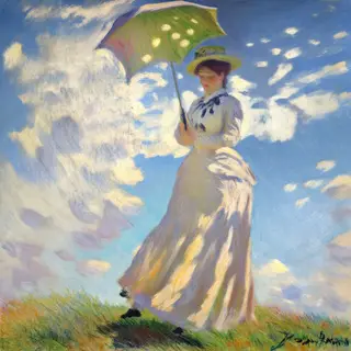 A woman with a parasol in the style of Impressionism — soft 