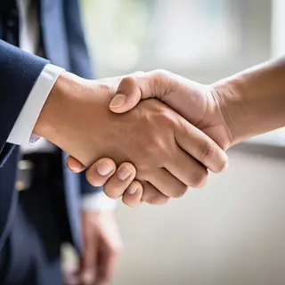 Two people shaking hands in a professional setting, all fing