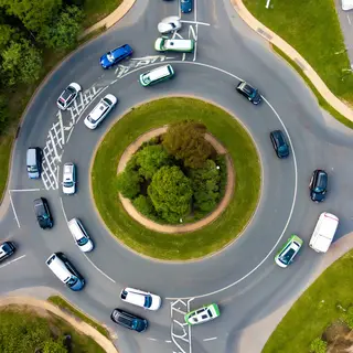 An aerial bird's-eye view looking straight down at a traffic