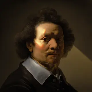 A portrait lit with classic Rembrandt lighting — triangle of