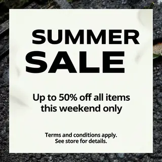 A poster with headline 'SUMMER SALE' in large bold text, bod