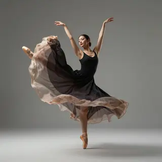 A dancer in a dynamic spin, dress flowing outward with one l