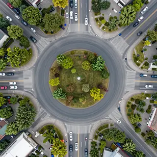 An aerial bird's-eye view looking straight down at a traffic