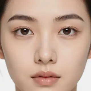A human face with eyes, nose, and mouth but no eyebrows