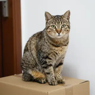 A cat sitting on top of a cardboard box