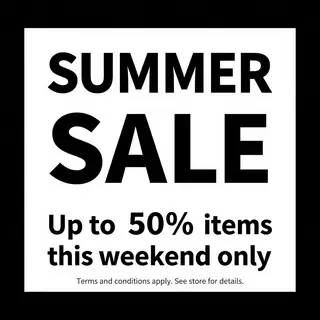 A poster with headline 'SUMMER SALE' in large bold text, bod