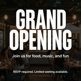A flyer with large title 'GRAND OPENING', subtitle 'Join us 
