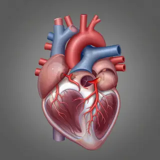 An anatomical illustration of the human heart showing four c