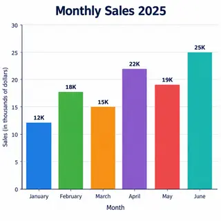 A bar chart showing monthly sales for January through June w
