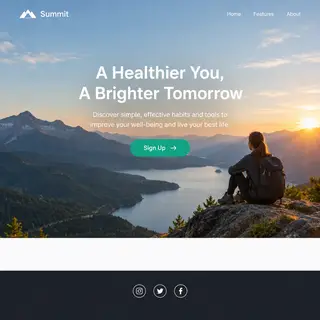 A landing page design with a hero header image at the top, a