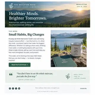 A newsletter layout with a banner image header, a two-column