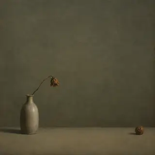 A still life painted in anxious minimalism — sparse composit