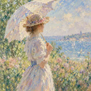 A woman with a parasol in the style of Impressionism — soft 