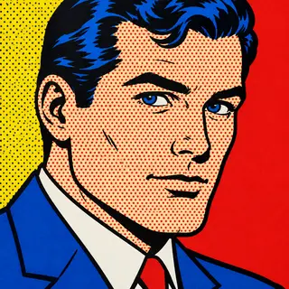 A portrait of a man in Pop Art style — bold outlines, Ben-Da