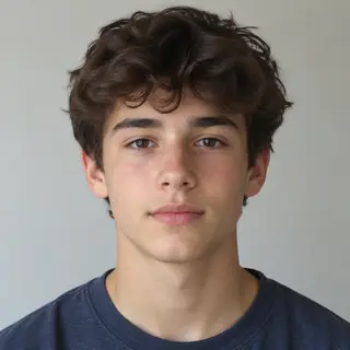 A headshot of a teenager with a relaxed, neutral face