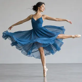 A dancer in a dynamic spin, dress flowing outward with one l