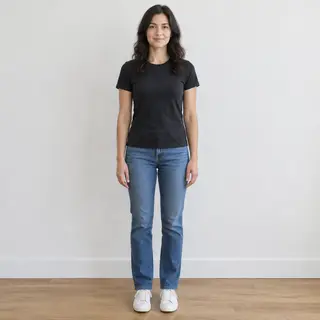 A person standing with both hands visible at their sides, fi