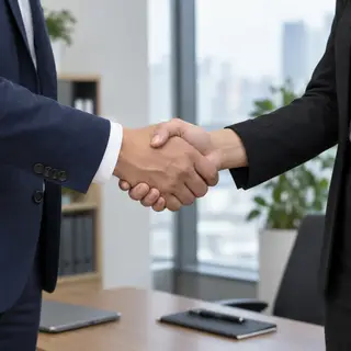 Two people shaking hands in a professional setting, all fing