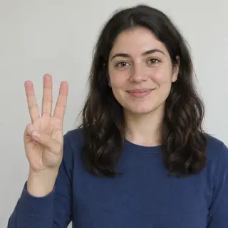 A person counting to three on their fingers, with index, mid