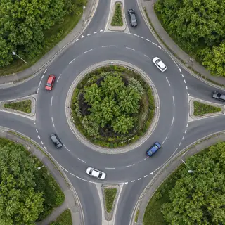An aerial bird's-eye view looking straight down at a traffic